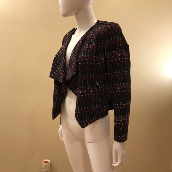 H&M Open Front Print Blazer Jacket Zip Pockets - Picture 11 of 15